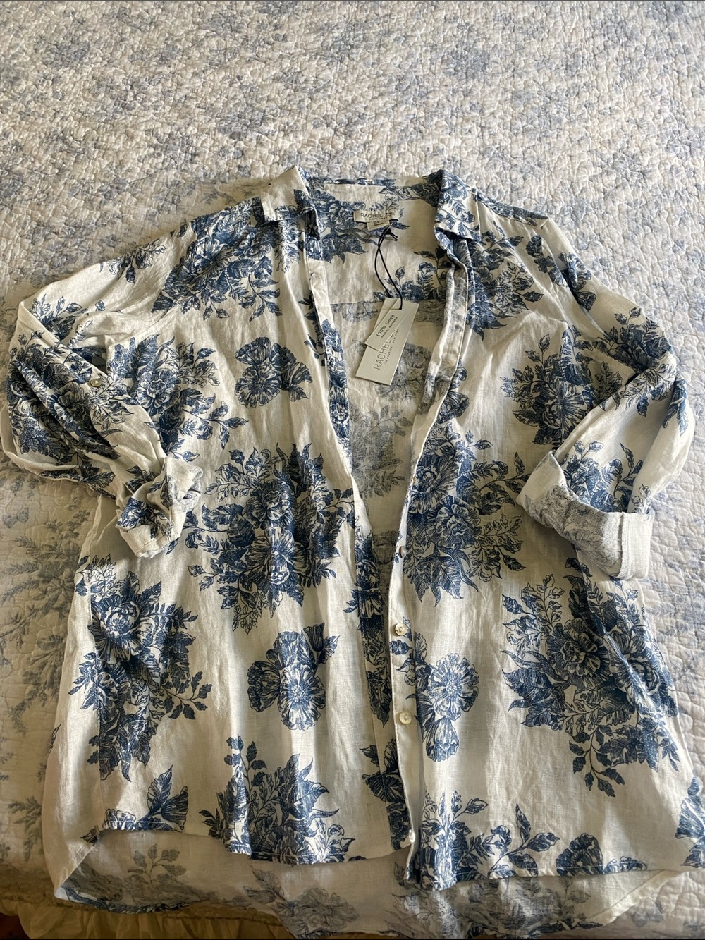 Rachel Zoe Cream and Blue Floral Button-Down Shirt
